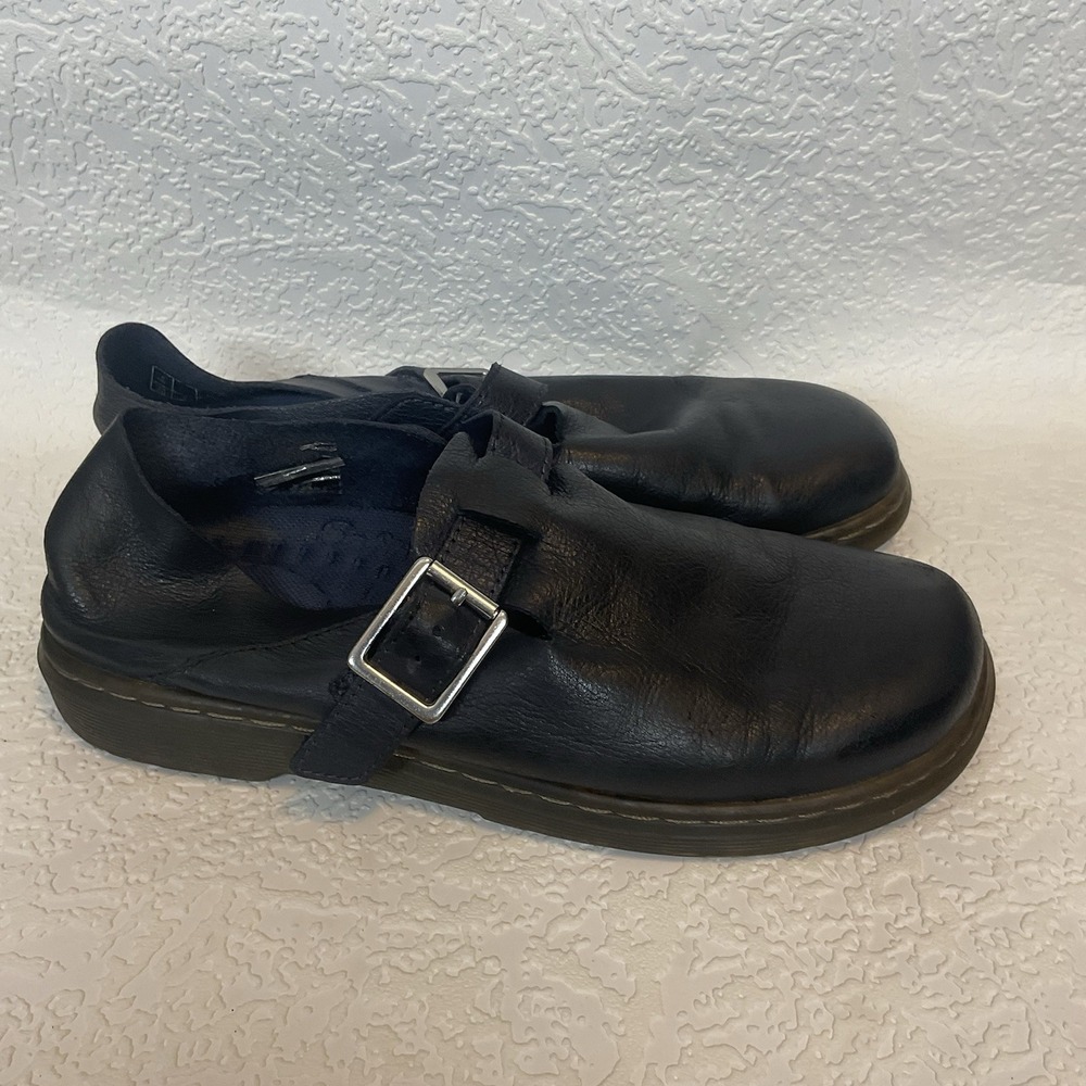 Dr. Martens Women's Black Soft Leather Mary Jane Flats Buckle Straps US 8 EU 39